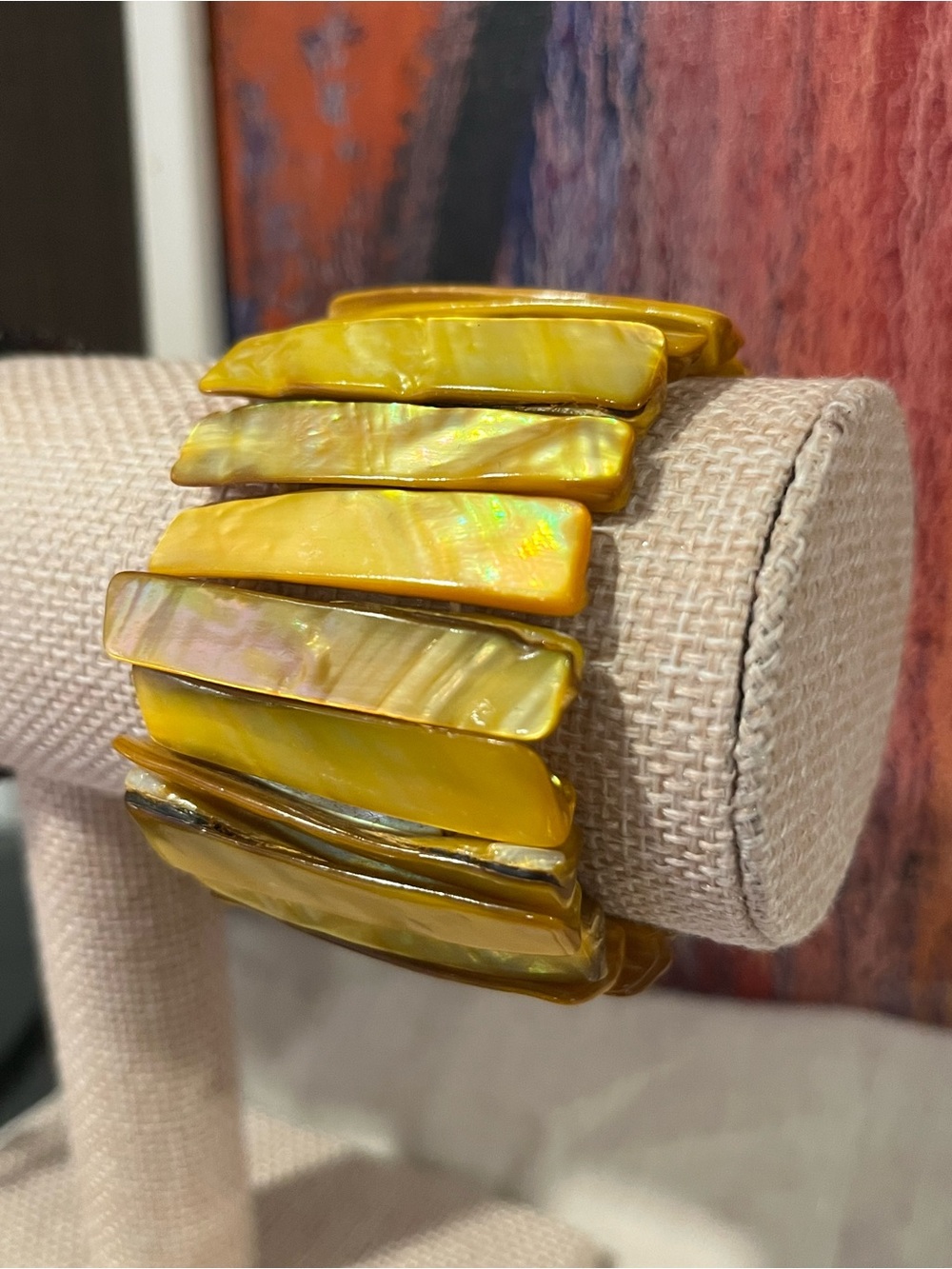 Estate Yellow Iridescent Shell Stretch Bracelet